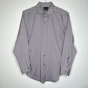 Calvin Klein Slim Fit Dress Shirt 16.5 32/33 Burgundy Check Button-Up Career Top